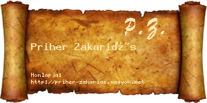 Priher Zakariás névjegykártya